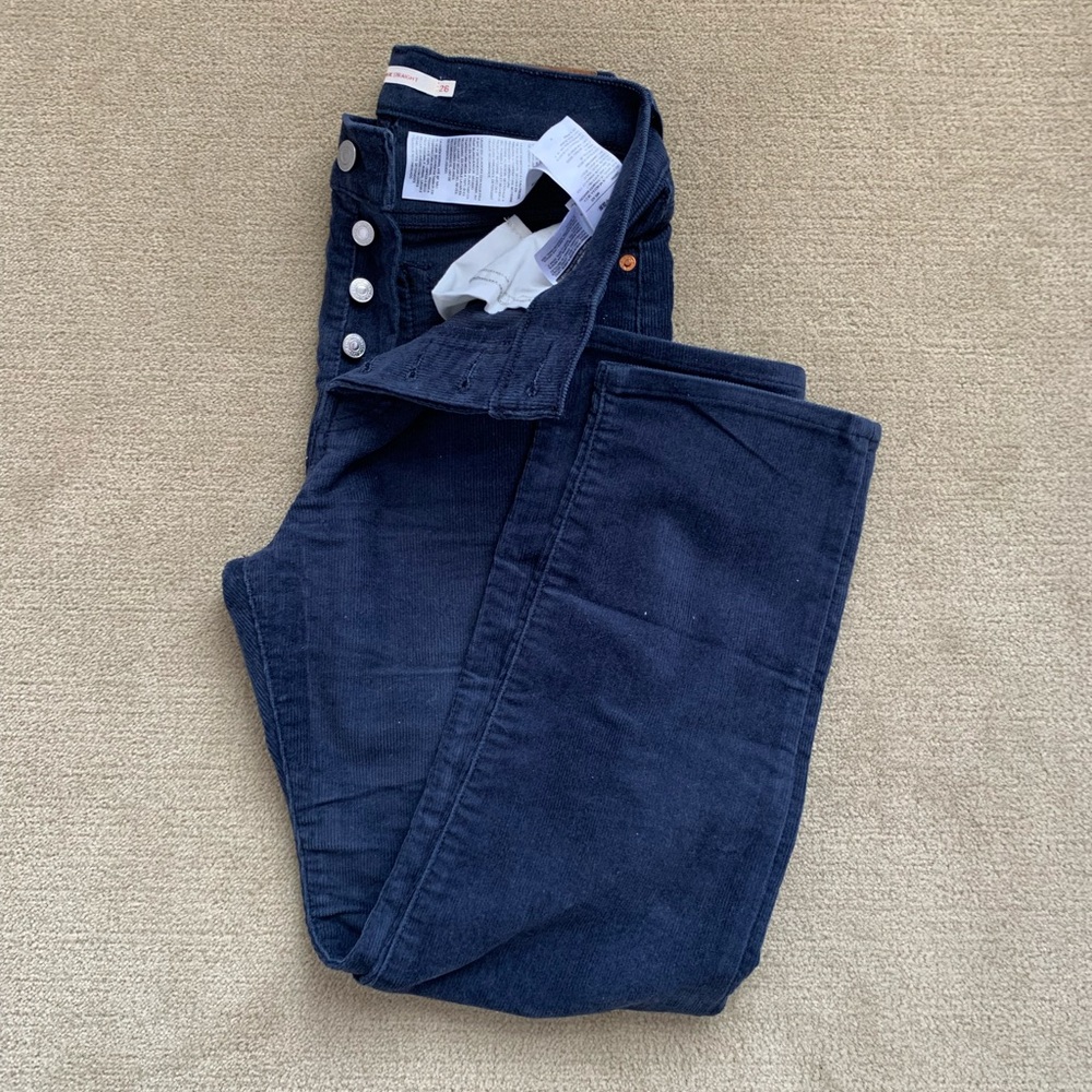 LEVI'S Wedgie Navy Blue Corduroy Straight Jeans 26